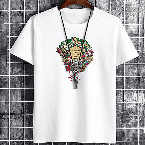 

Men's Unisex Tee T shirt Hot Stamping Cartoon Graphic Prints Plus Size Print Short Sleeve Casual Tops Cotton Basic Fashion Designer Big and Tall White Black Khaki