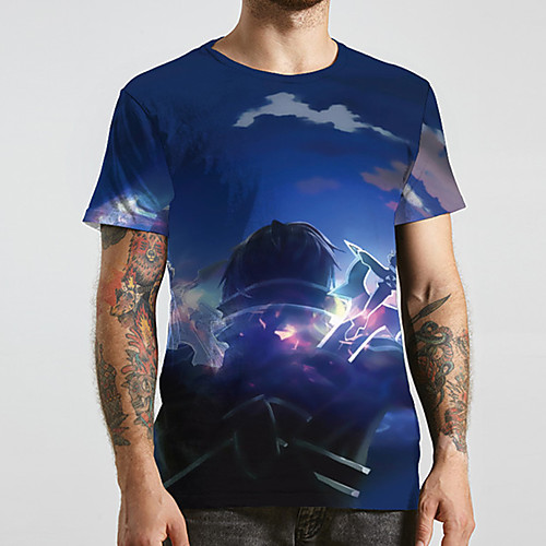 

Men's Unisex Tee T shirt 3D Print Anime Graphic Prints Plus Size Print Short Sleeve Casual Tops Basic Designer Big and Tall Blue