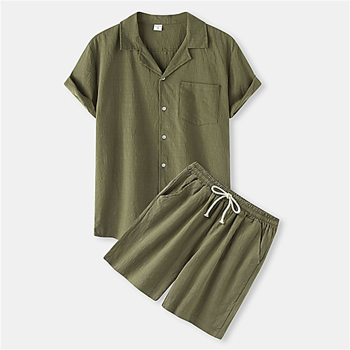 

Men's Shirt Suits Shirt Solid Color Button-Down Short Sleeve Casual Tops Casual Fashion Breathable Comfortable Army Green