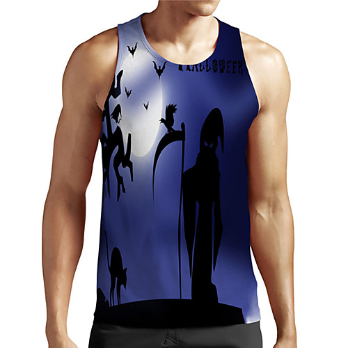 

Men's Unisex Tank Top Undershirt 3D Print Graphic Prints Witch Plus Size Print Sleeveless Casual Tops Basic Designer Big and Tall Blue