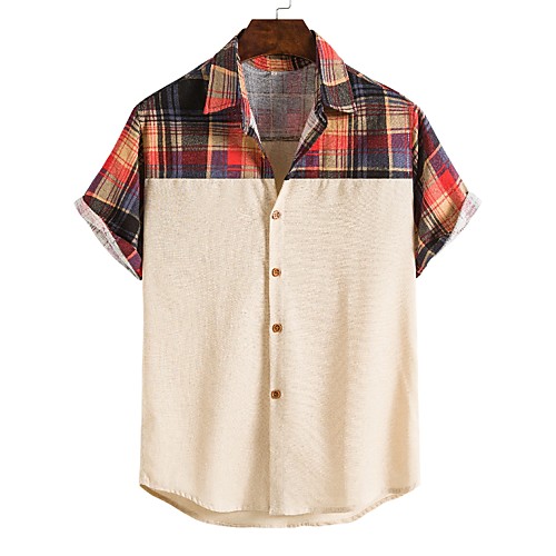 

Men's Shirt Other Prints Lattice Short Sleeve Daily Tops Casual Beige