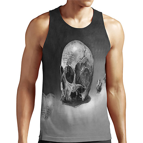 

Men's Unisex Tank Top Undershirt 3D Print Graphic Prints Skull Plus Size Print Sleeveless Casual Tops Basic Designer Big and Tall Gray