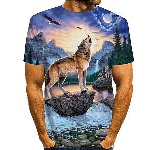 

Men's Tee T shirt Shirt 3D Print Graphic Prints Wolf Print Short Sleeve Daily Tops Casual Designer Big and Tall Round Neck Blue / Summer