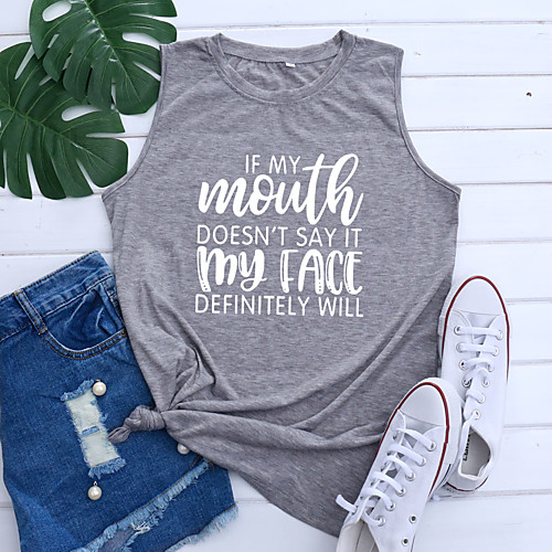 

Women's Holiday Tank Top Vest T shirt Graphic Letter Print Round Neck Basic Tops Blue Purple Light gray / Going out
