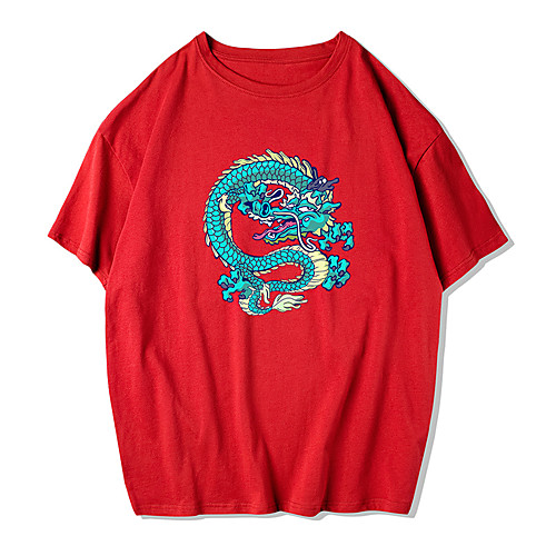 

Men's Unisex Tee T shirt Hot Stamping Dragon Graphic Prints Plus Size Print Short Sleeve Street Tops Cotton Basic Designer Big and Tall Round Neck White Black Blue / Summer