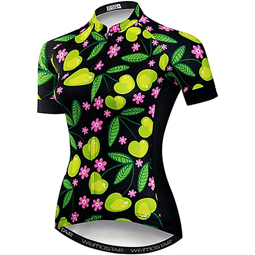 

21Grams Women's Short Sleeve Cycling Jersey Summer Spandex Polyester Black / Green Floral Botanical Bike Jersey Top Mountain Bike MTB Road Bike Cycling Quick Dry Moisture Wicking Breathable Sports