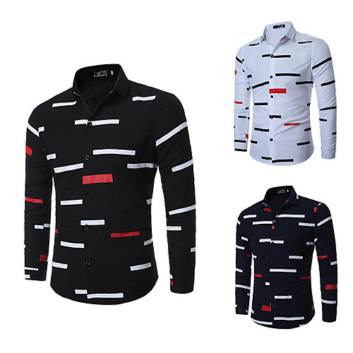 

Men's Shirt Geometry Button-Down Long Sleeve Casual Tops Casual Fashion Breathable Comfortable White Black Navy Blue