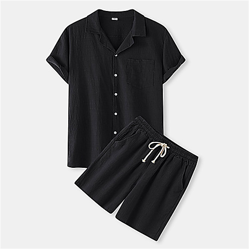 

Men's Shirt Suits Shirt Solid Color Button-Down Short Sleeve Casual Tops Casual Fashion Breathable Comfortable Black