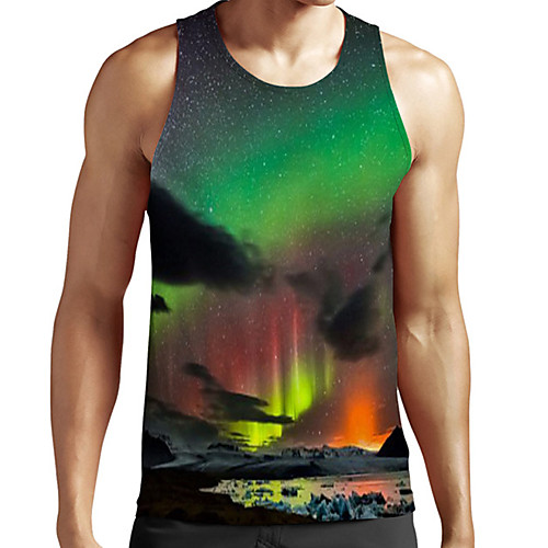 

Men's Unisex Tank Top Undershirt 3D Print Scenery Graphic Prints Plus Size Print Sleeveless Casual Tops Basic Fashion Designer Breathable Green