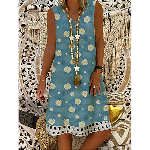

Women's A Line Dress Knee Length Dress Blue Gray Short Sleeve Floral Summer V Neck Elegant Casual 2021 S M L XL XXL 3XL 4XL 5XL