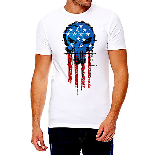 

Men's Unisex Tee T shirt Hot Stamping Graphic Prints Skull Flag Plus Size Print Short Sleeve Casual Tops Cotton Basic Fashion Designer Big and Tall White