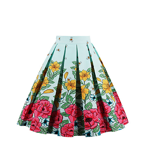 

Women's Vacation Casual / Daily Basic Streetwear Skirts Floral / Botanical Flower Tulle Pleated Blue Red Royal Blue