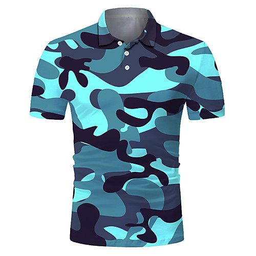 

Men's Golf Shirt Tennis Shirt 3D Print Camo / Camouflage Button-Down Short Sleeve Street Tops Casual Fashion Cool Breathable Blue / Sports
