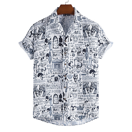 

Men's Shirt Other Prints Graphic Print Short Sleeve Casual Tops Tropical Beach Classic Collar Black / White / Summer