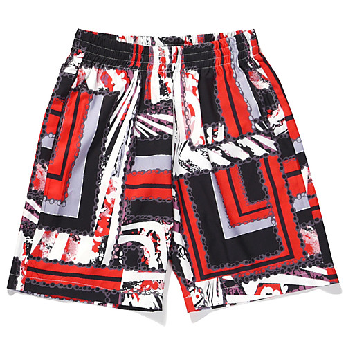 

Men's Casual Sports Outdoor Sports Daily Holiday Shorts Pants Geometric Short Print Black / Red