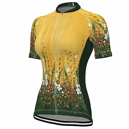 

21Grams Women's Short Sleeve Cycling Jersey Summer Spandex Polyester Yellow Floral Botanical Bike Jersey Top Mountain Bike MTB Road Bike Cycling Quick Dry Moisture Wicking Breathable Sports Clothing