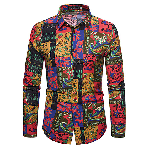 

Men's Shirt Graphic Long Sleeve Casual Tops Ethnic Style Rainbow