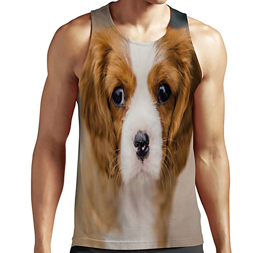 

Men's Unisex Tank Top Undershirt 3D Print Dog Graphic Prints Plus Size Print Sleeveless Casual Tops Basic Designer Big and Tall White