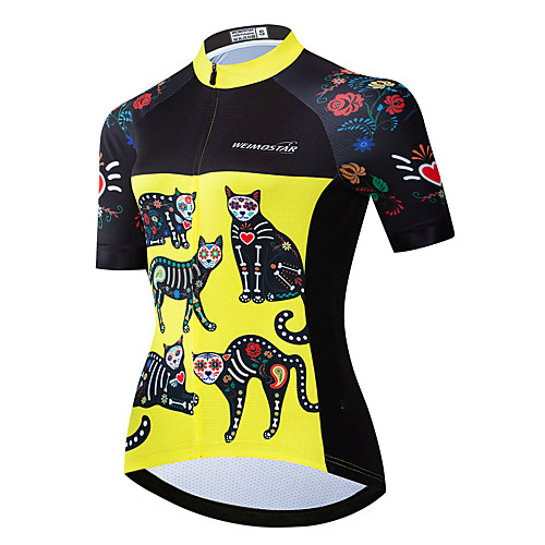 

21Grams Women's Short Sleeve Cycling Jersey Summer Spandex Polyester Yellow Cat Bike Jersey Top Mountain Bike MTB Road Bike Cycling Quick Dry Moisture Wicking Breathable Sports Clothing Apparel