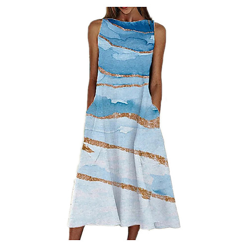 

Women's A Line Dress Maxi long Dress Blue Sleeveless Solid Color Summer Casual / Daily 2021 S M L XL XXL XXXL