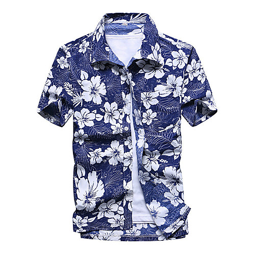 

Men's Shirt Floral Button-Down Short Sleeve Casual Tops Lightweight Casual Fashion Breathable Blue