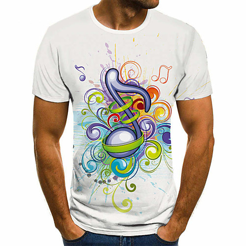 

Men's Unisex Tee T shirt 3D Print Graphic Prints Notes Plus Size Print Short Sleeve Casual Tops Basic Fashion Designer Big and Tall White