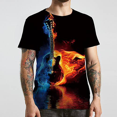 

Men's Unisex Tee T shirt 3D Print Graphic Prints Guitar Plus Size Print Short Sleeve Casual Tops Basic Designer Big and Tall Black