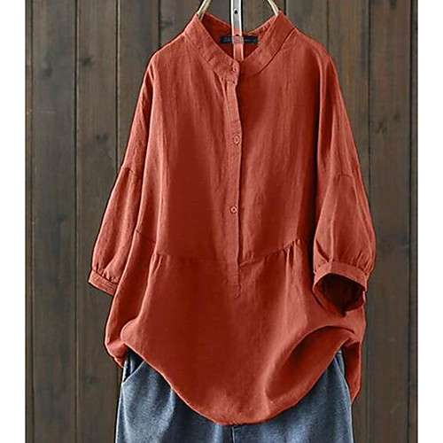 

Women's Plus Size Tops Blouse Shirt Plain 3/4 Length Sleeve Round Neck Fall Gray Orange White Big Size L XL 2XL 3XL 4XL