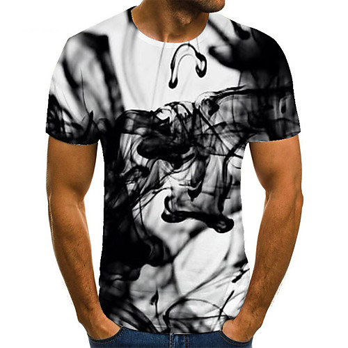 

Men's Unisex Tee T shirt 3D Print Color Block Graphic Prints Plus Size Print Short Sleeve Casual Tops Basic Fashion Designer Big and Tall Black / White