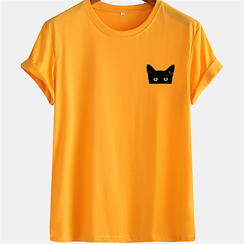 

Men's Unisex Tee T shirt Shirt Hot Stamping Cat Graphic Prints Plus Size Short Sleeve Casual Tops 100% Cotton Basic Designer Big and Tall White Blue Yellow / Summer