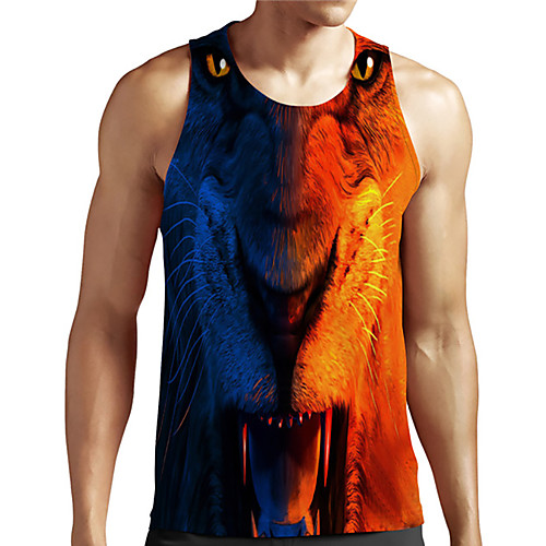 

Men's Unisex Tank Top Undershirt 3D Print Graphic Prints Lion Animal Plus Size Print Sleeveless Casual Tops Basic Designer Big and Tall Blue