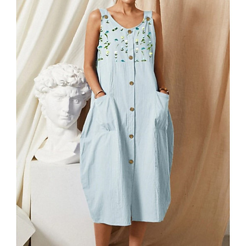 

amazon 2021 new cross-border foreign trade women's flower print pocket button v-neck sleeveless dress in stock