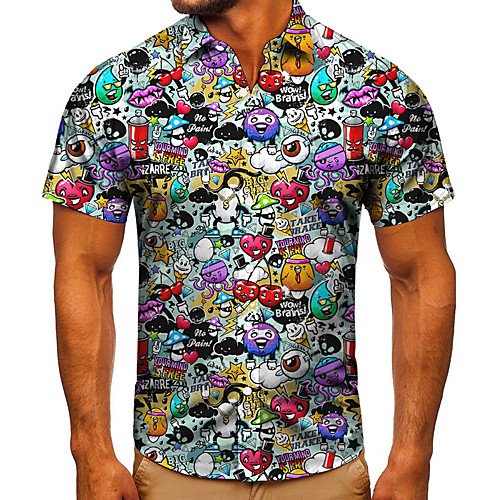 

Men's Shirt 3D Print Cartoon Graphic Prints Button-Down Short Sleeve Street Tops Casual Fashion Classic Breathable Rainbow