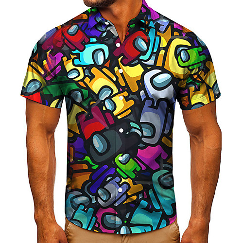 

Men's Shirt 3D Print Cartoon Graphic Prints Button-Down Short Sleeve Street Tops Casual Fashion Classic Breathable Rainbow