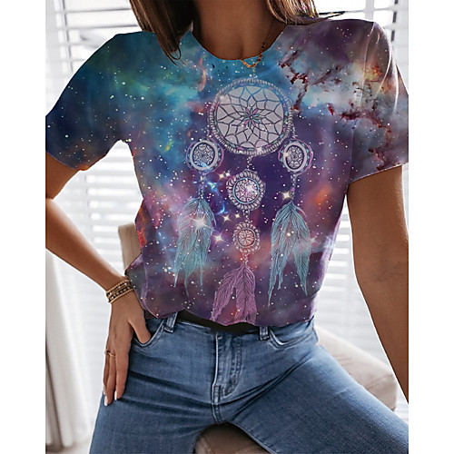 

Women's Painting T shirt Graphic Print Round Neck Basic Tops Purple