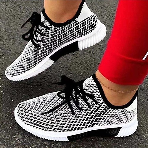

Women's Trainers Athletic Shoes Flat Heel Round Toe Mesh Solid Colored Red Black