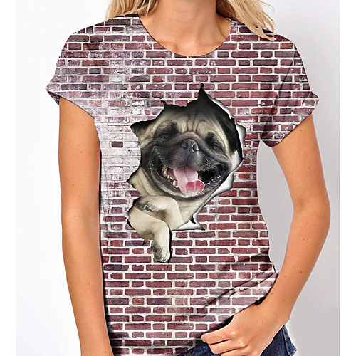 

Women's 3D Printed T shirt Dog 3D Animal Print Round Neck Basic Tops Red