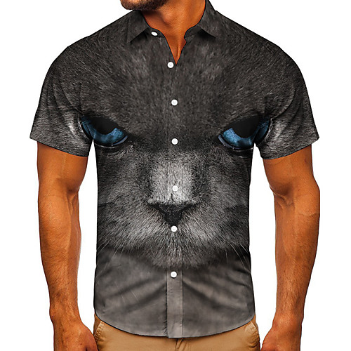 

Men's Shirt 3D Print Graphic Prints Animal Button-Down Short Sleeve Street Tops Casual Fashion Classic Breathable Gray