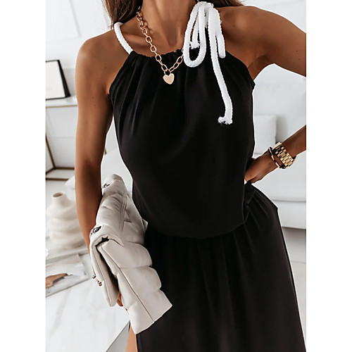 

2021 european and american cross-border spring and summer new style casual fashion dress with split hem halter neck 8411