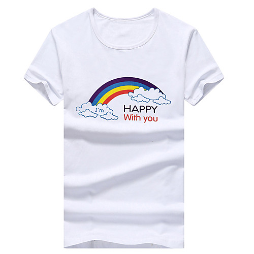 

Men's Unisex Tee T shirt Hot Stamping Rainbow Graphic Prints Letter Plus Size Print Short Sleeve Casual Tops Cotton Basic Fashion Designer Big and Tall White