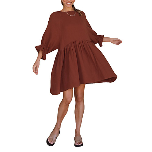 

2021 european and american cross-border spring and summer new style loose sweet trumpet sleeve cotton and linen short dress 8501