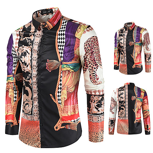 

Men's Shirt Cheetah Print Button-Down Long Sleeve Casual Tops Cotton Casual Fashion Breathable Comfortable Brown