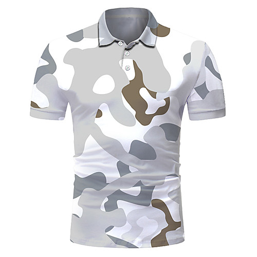 

Men's Golf Shirt Tennis Shirt 3D Print Camo / Camouflage Button-Down Short Sleeve Street Tops Casual Fashion Cool Breathable White / Sports