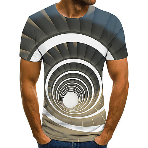 

Men's Unisex Tee T shirt 3D Print Graphic Prints Spiral Stripe Plus Size Print Short Sleeve Casual Tops Basic Fashion Designer Big and Tall Gray