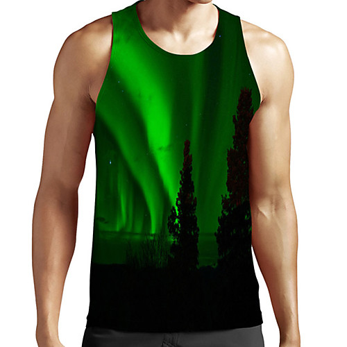 

Men's Unisex Tank Top Undershirt 3D Print Scenery Graphic Prints Plus Size Print Sleeveless Casual Tops Basic Fashion Designer Breathable Green