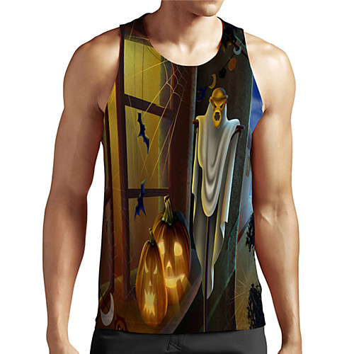 

Men's Unisex Tank Top Undershirt 3D Print Graphic Prints Pumpkin Ghost Plus Size Print Sleeveless Casual Tops Basic Designer Big and Tall Gray