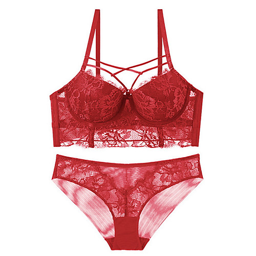 

Women's Bra & Panty Set Underwire Bra 3/4 Cup Solid Color Sexy White