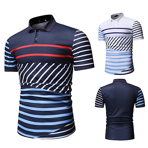 

Men's Golf Shirt Tennis Shirt Other Prints Striped Short Sleeve Casual Tops Casual White Navy Blue / Summer