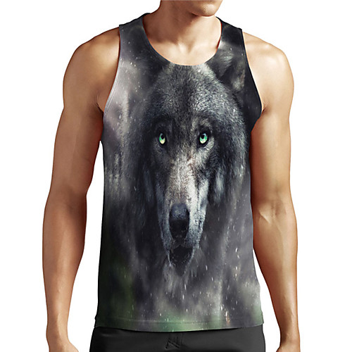 

Men's Unisex Tank Top Undershirt 3D Print Graphic Prints Wolf Plus Size Print Sleeveless Casual Tops Basic Designer Big and Tall Gray