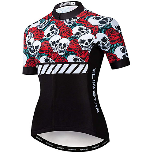 

21Grams Women's Short Sleeve Cycling Jersey Summer Spandex Polyester Black / Red Sugar Skull Skull Rose Bike Jersey Top Mountain Bike MTB Road Bike Cycling Quick Dry Moisture Wicking Breathable Sports